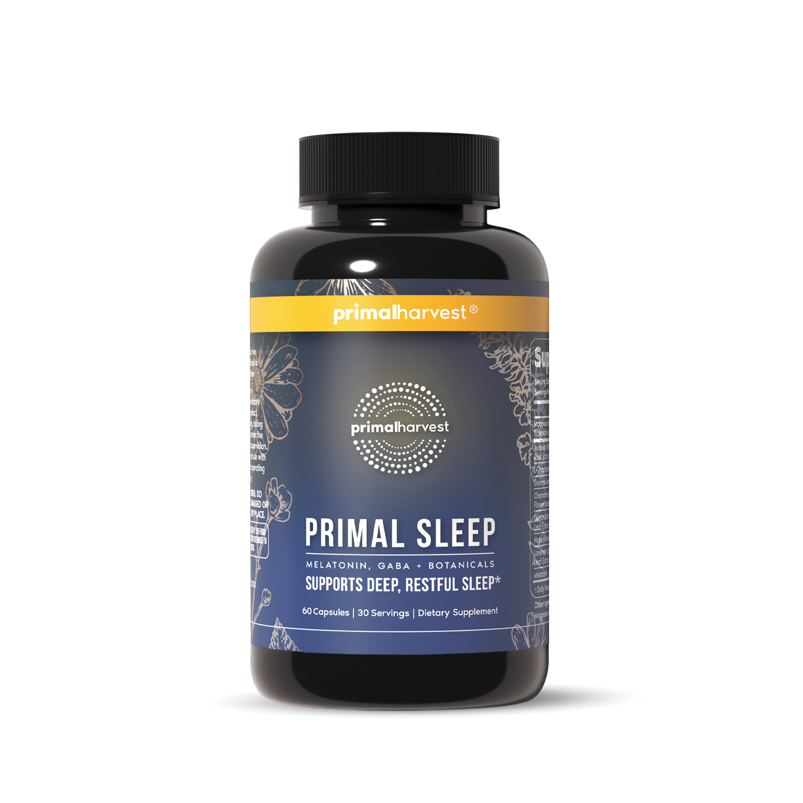 Supplement bottle labeled 'Primal Sleep' by Primal Harvest