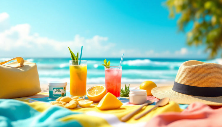 Healthy drinks on a beach